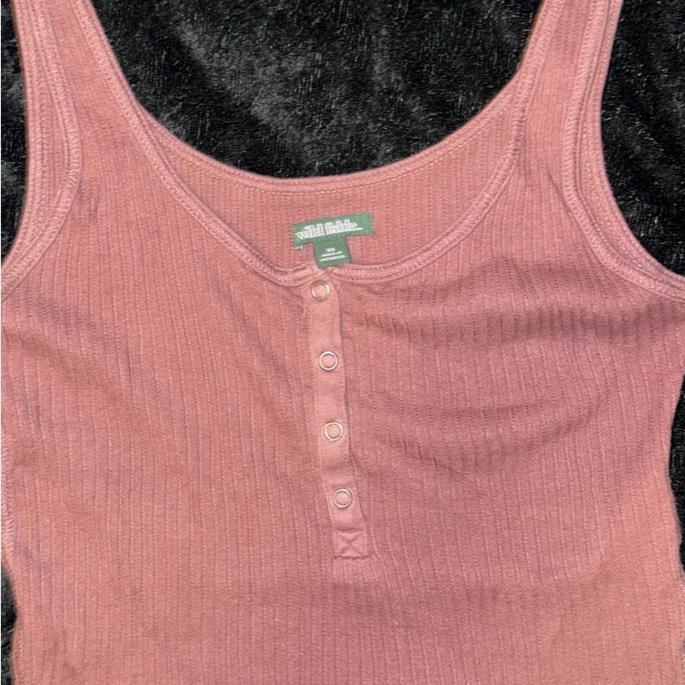 Wild Fable Women's Mauve Ribbed Button Tank Top